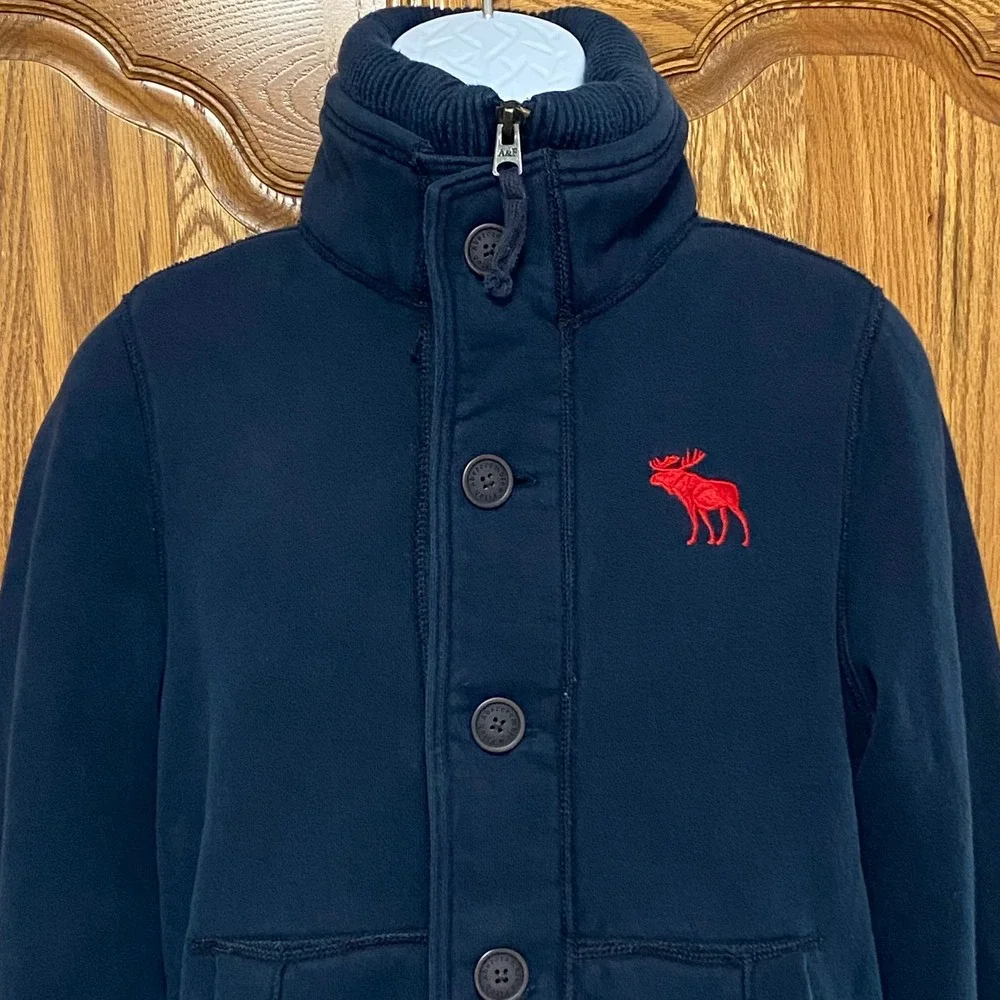 VTG Abercrombie & Fitch Jacket Mens M Navy Blue Red Fleece Lined Mock Neck Moose